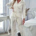 Spring And Autumn Home Lapel Button Leaf Printed Pajamas Two-piece Set