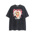 Maglietta donna Valstrend con stampa retrò di clown, maniche corte e design colorato, perfetta per uno stile vivace e originale.