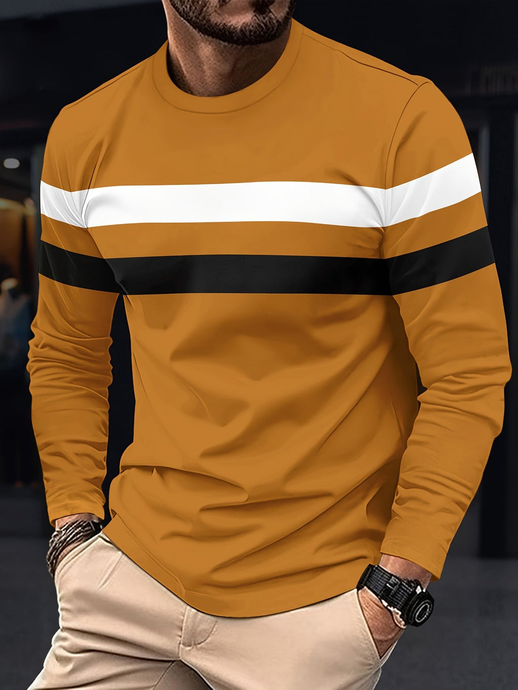 Felpa da uomo Valstrend con righe color block a maniche lunghe, stile casual e trendy, ideale come regalo.