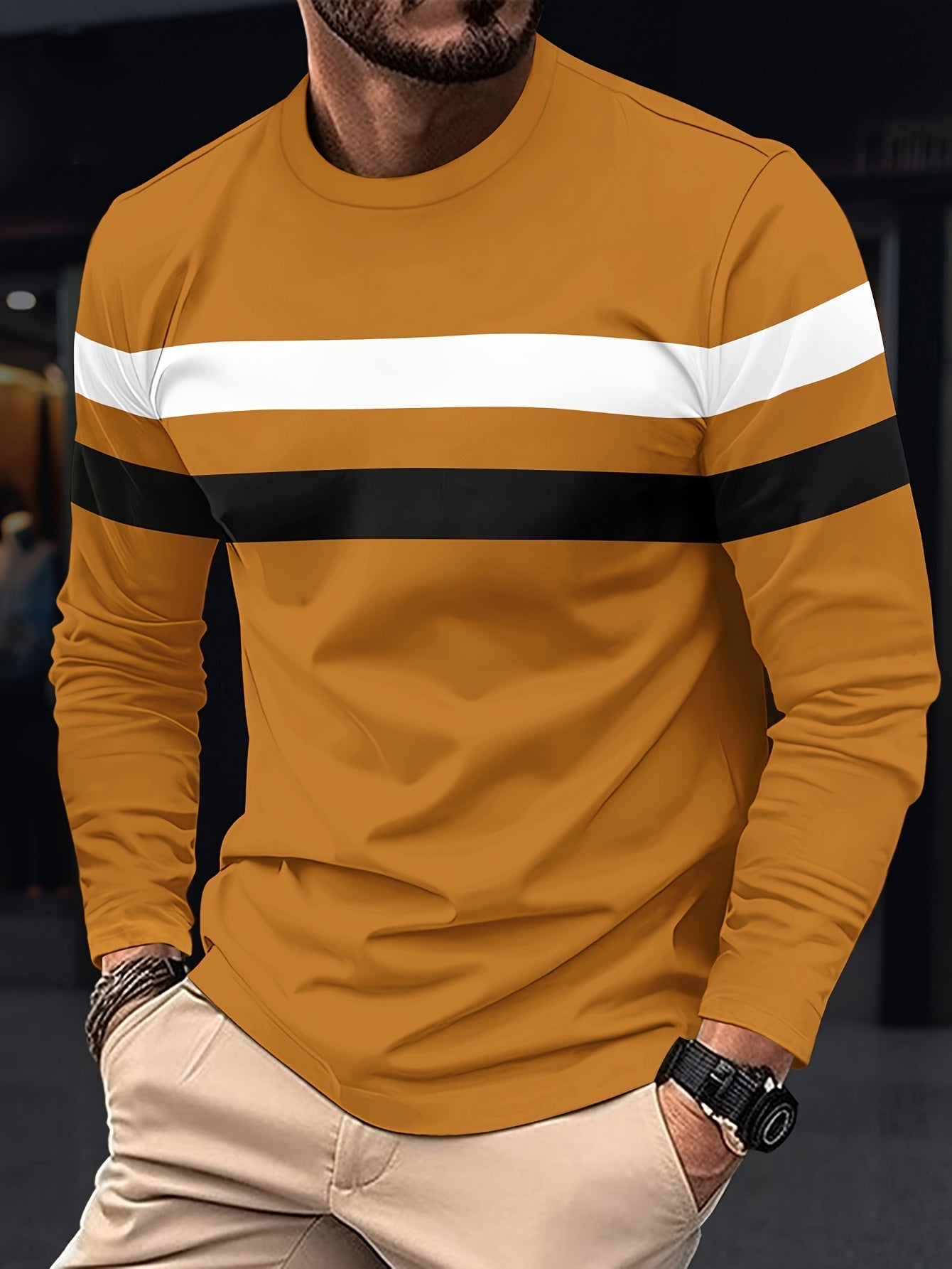 Felpa da uomo Valstrend con righe color block a maniche lunghe, stile casual e trendy, ideale come regalo.