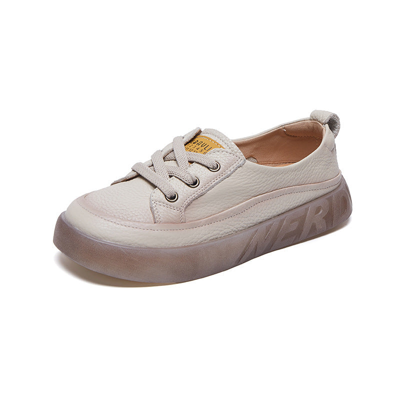 Scarpe Valstrend da donna, primi strati in pelle di mucca, con suola in gomma, stile casual con punta aperta e piattaforma.