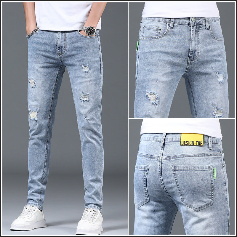 Pantaloni slim fit da uomo Valstrend, con tagli e dettagli distress, pantaloni casual eleganti e aderenti per il tempo libero.