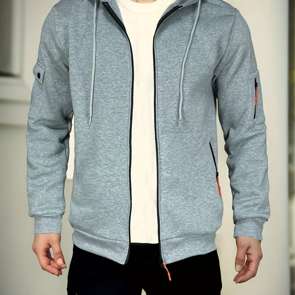 Felpa regular fit da uomo Valstrend con zip, tasche laterali, maniche lunghe, colore nero, tessuto misto poliestere, stile casual