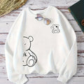 Cartoon Bear Design Sweatshirt for Women - Casual Polyester Knit Fabric Hoodie with Round Neck, All-Season Comfort