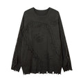 Maglione Valstrend Heavy Industry Ripped Cat Beard con collo rotondo, stile grunge, in tessuto pesante e decorazioni strappate