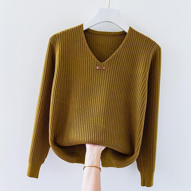V-neck Jersey Women's Long Sleeve Loose Sweater
