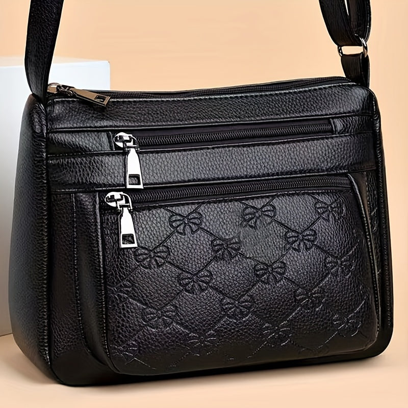 Borsa a spalla Valstrend con motivo a incisi, stile business multi-strato, da uomo e donna, elegante e alla moda.