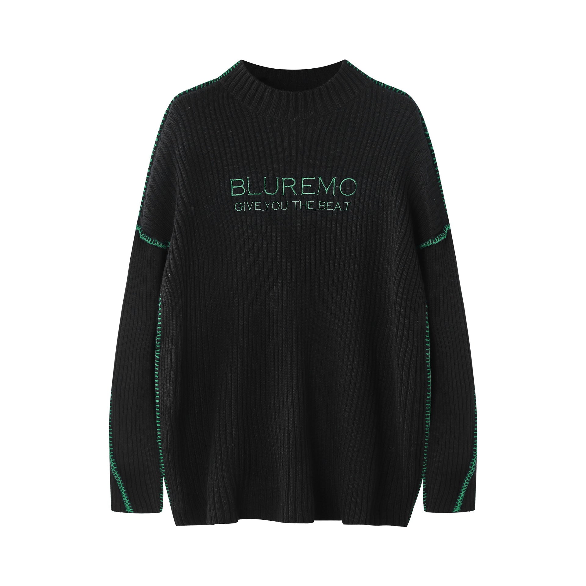 Maglione da coppia Valstrend in contrasto di colori, stile trendy, con dettagli a nastro, indossato da due persone.