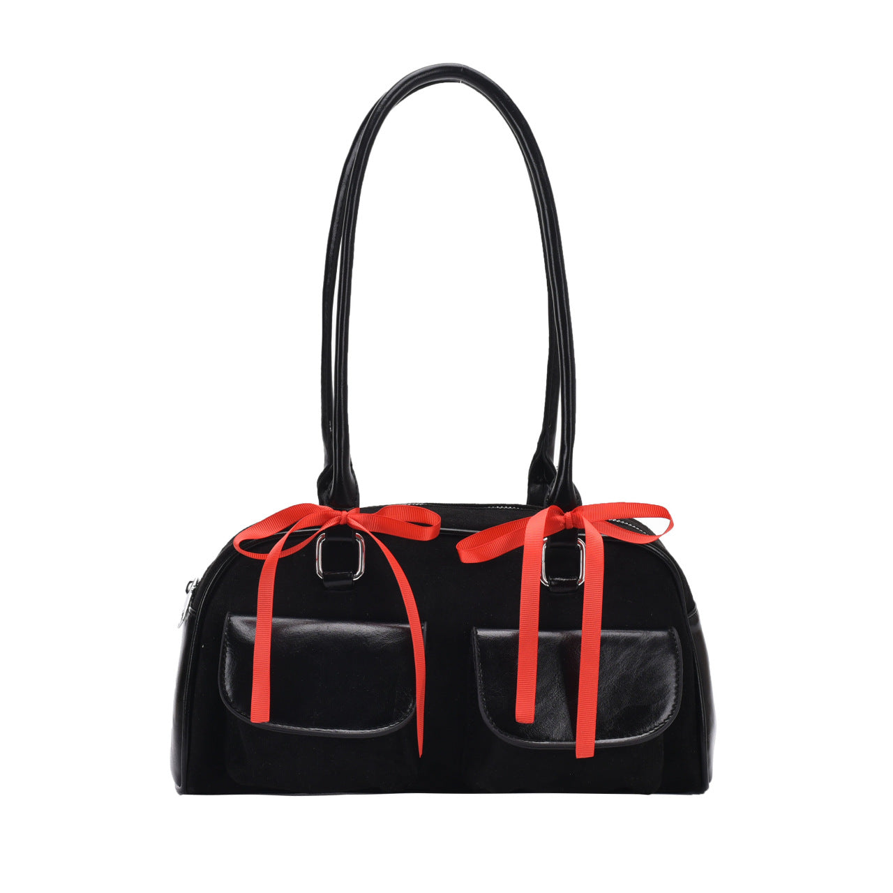 Borsa Valstrend in velluto opaco e pelle, stile college con fiocco, design semplice e raffinato per uso quotidiano.