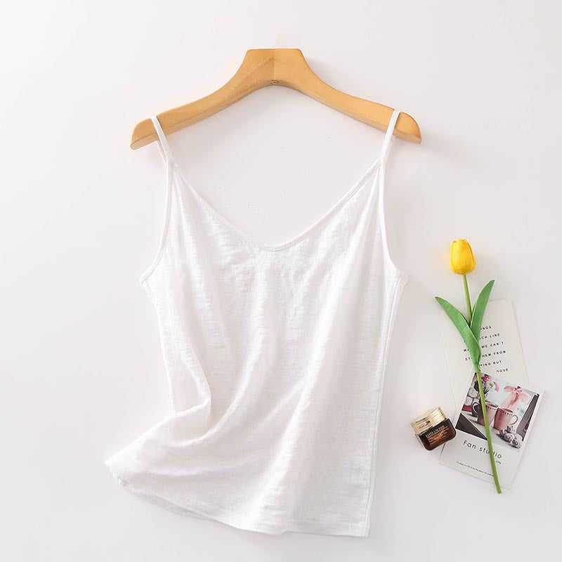 Canotta in seta da donna in stile giapponese, semplice, con finiture eleganti, brand Valstrend.
