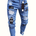 Jeans uomo skinny casual con strappi e ricami, stile streetwear versatile, tessuto denim per tutte le stagioni, marca Valstrend.