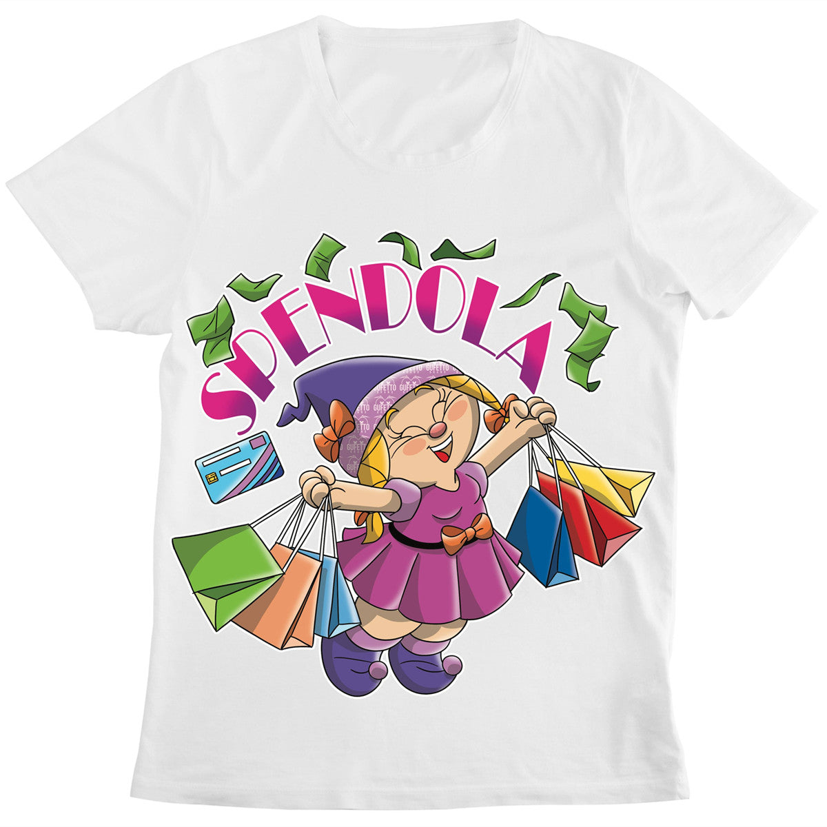 T-shirt in cotone a girocollo a maniche corte con stampa, marca Valstrend, visibile con design colorato sulla parte frontale.