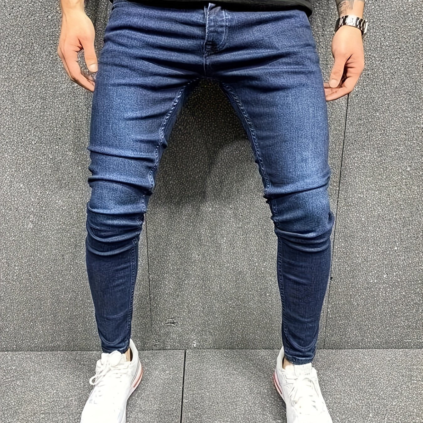 Jeans slim fit da uomo Valstrend in denim elastic, colore solido, adatti per tutte le stagioni e lavabili in lavatrice.