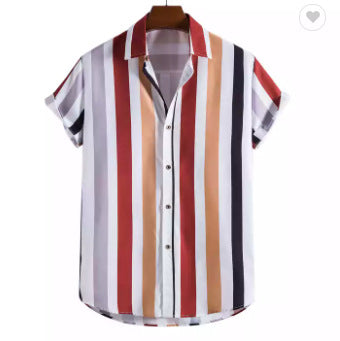 Camicia estiva da uomo a righe Valstrend, maniche corte, tessuto leggero e stile casual con strisce blu e bianco.