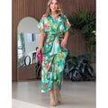 Loose Fashion Printed Lace-up Irregular Button Shirt Dress