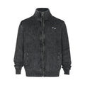 Wind Washed Old Printed Letters Cardigan Zipper Turtleneck Knitting
