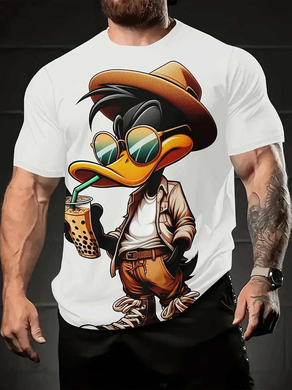 T-shirt da uomo Valstrend con grafica di personaggio cartone animato, maniche corte, stampa 3D, tessuto elasticizzato, casual estate