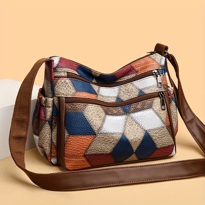 Borsa a tracolla vintage a quadri Valstrend, in eco-pelle, con tracolla regolabile e chiusura con zip, stile chic e retrò.
