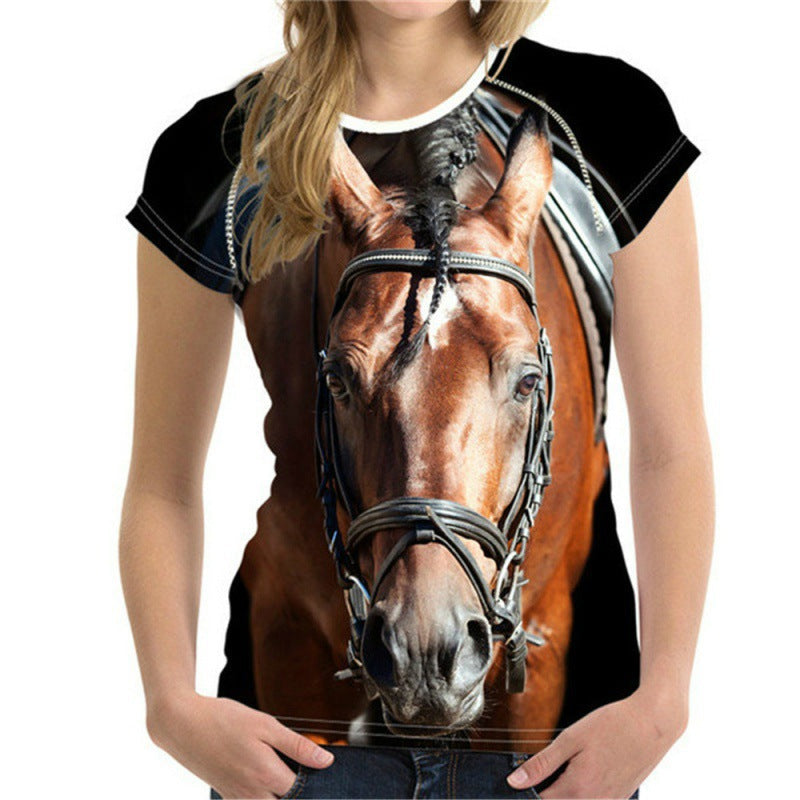 Maglietta casual Valstrend con collo rotondo, stampa digitale e maniche corte, adatta a look urbani e rilassati.