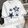 T-shirt donna Valstrend con stampa stellata, manica corta, scollo rotondo, stile casual per primavera ed estate.