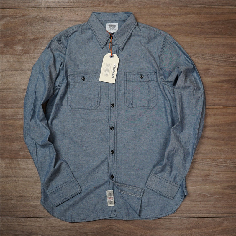 Camicia casual uomo Valstrend slim fit con risvolto, tasca retrò, maniche lunghe e stile all-match, moda vintage elegante.