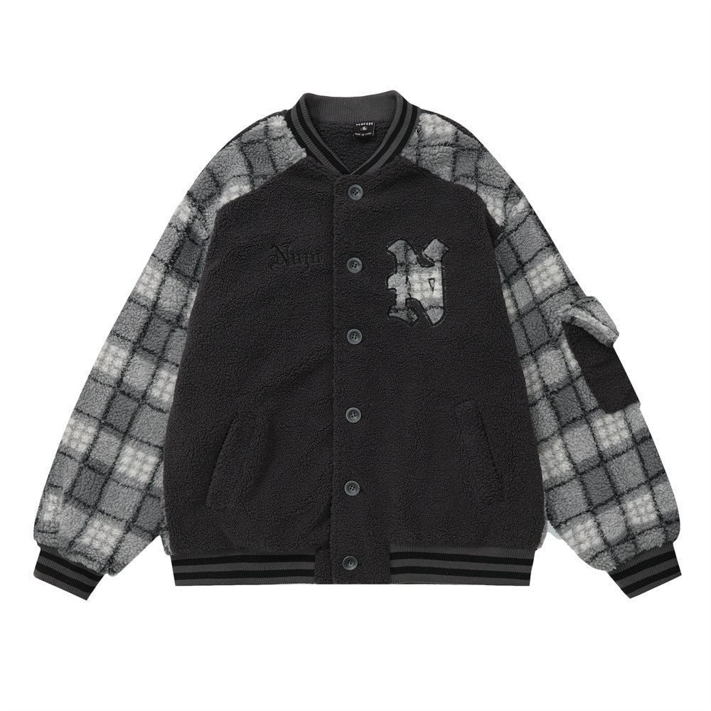 Cappotto da uomo Valstrend con patchwork a contrasto di colori e lana di agnello, stile plaid e caldo.