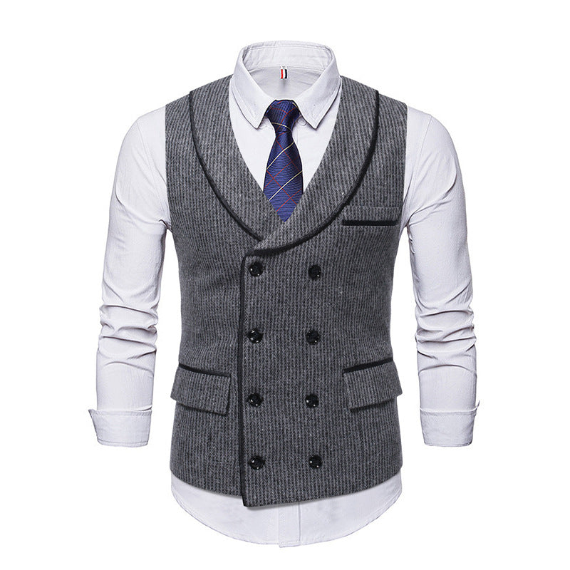 Gilet da uomo Valstrend con motivo a righe, doppio petto, stile casual e dettagli eleganti in tessuto di alta qualità.