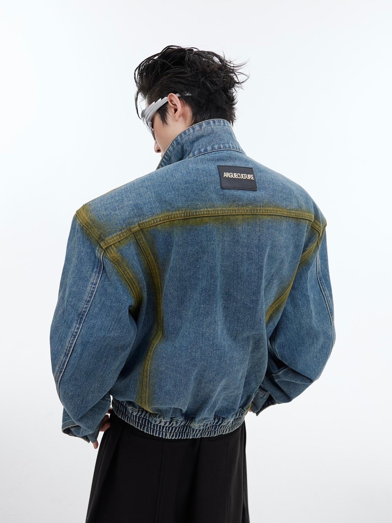 Giacca jeans da uomo stile retrò americano, vestibilità casual e larga, con stampa a getto d'inchiostro, marca Valstrend shop.