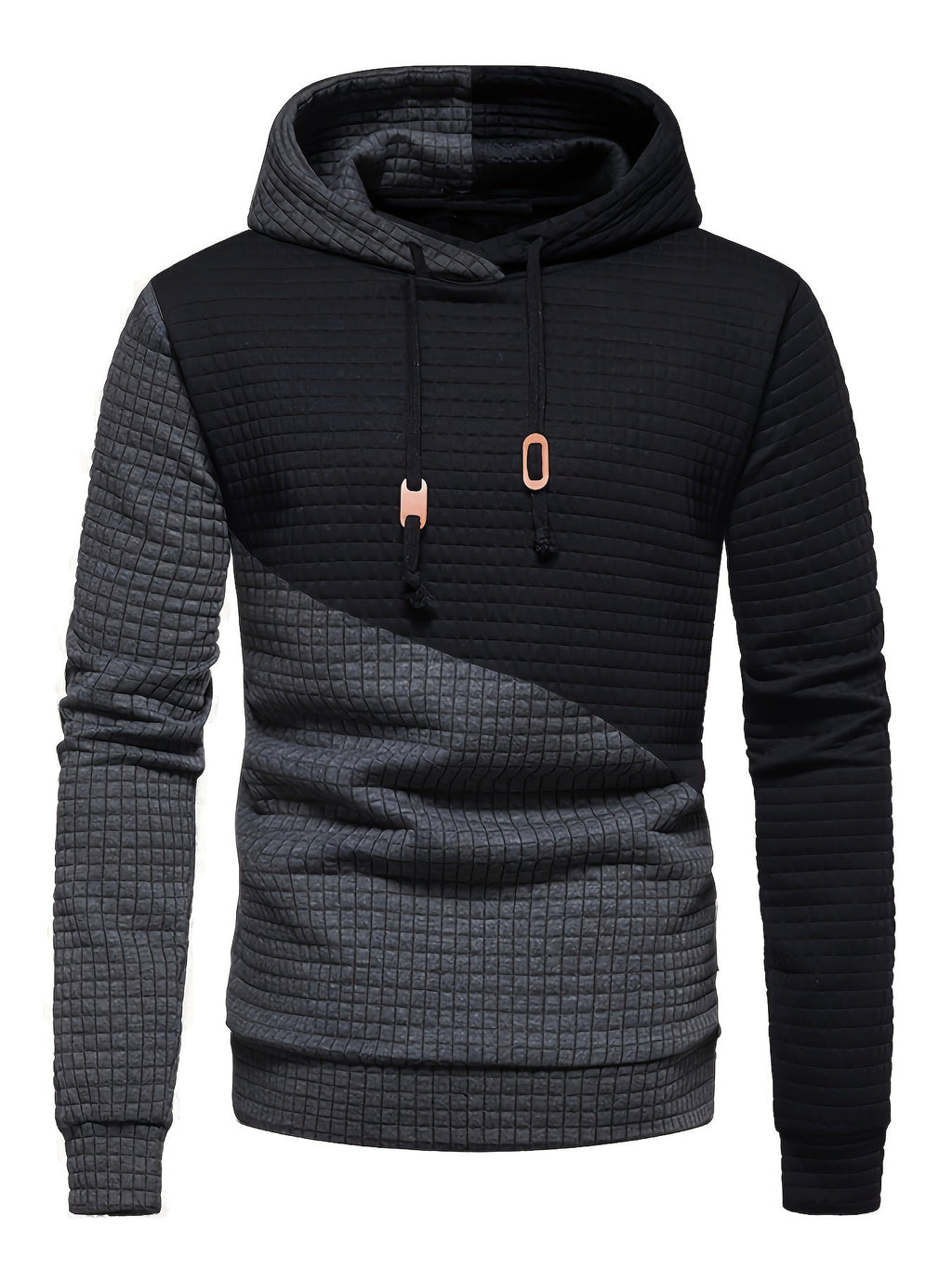 Men's Stylish Plaid Pattern Hoodie, Casual Slightly Stretch Breathable Long Sleeve Hooded Sweatshirt For Outdoor Activities