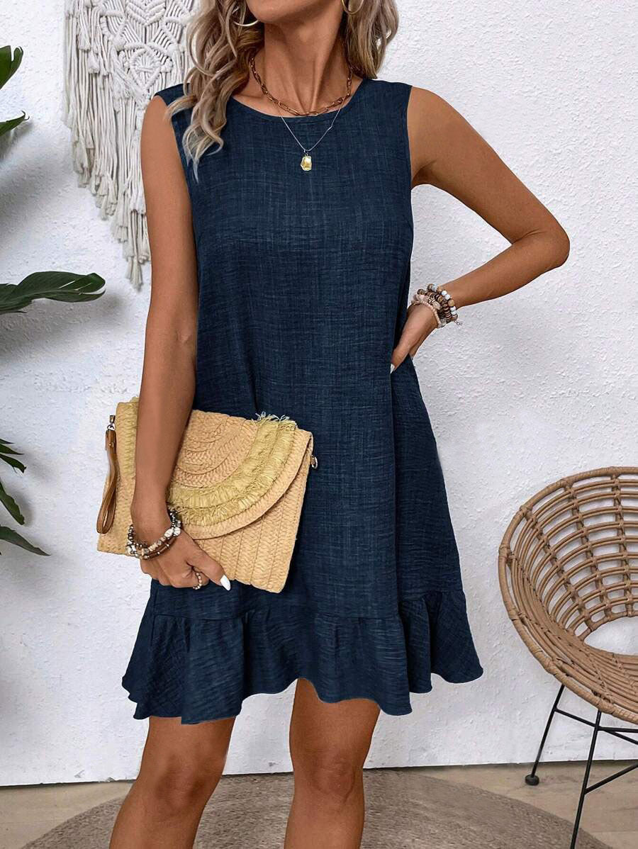 Vestito senza maniche da donna Valstrend con schiena a lacci, abito estivo elegante e leggero, in tessuto morbido e traspirante