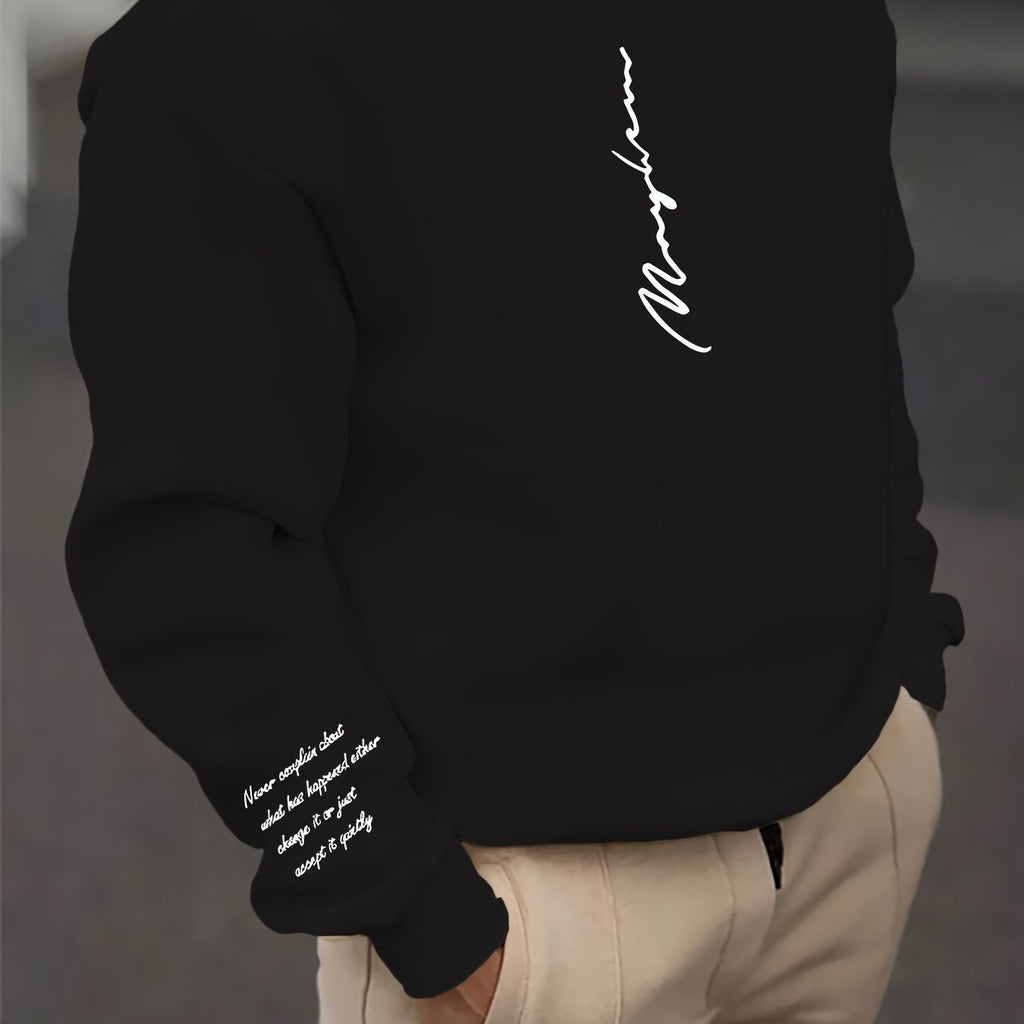 Fashion Letters Print Men's Fashionable Long Sleeve Sweatshirt - Comfortable Crew Neck, Ideal For Outdoor Sports, All-Season Style