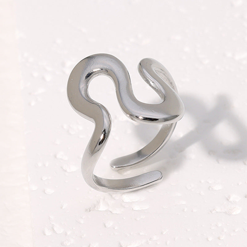 European And American Open Titanium Steel Ring Does Not Fade Geometric Irregular