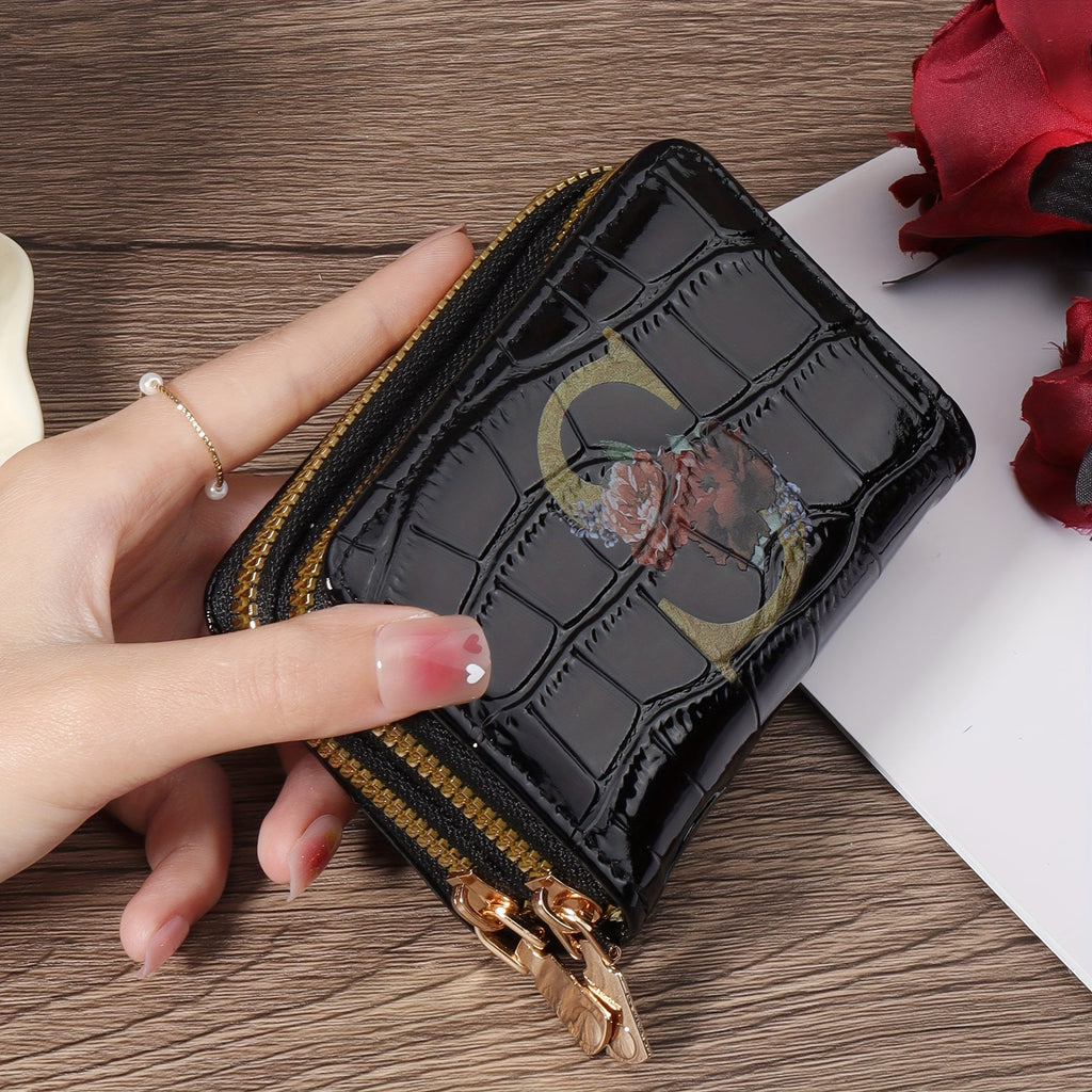 Portafoglio portacarte Valstrend con motivo floreale, compatto, con zip, ideale per donne e uomini, con design a fisarmonica.