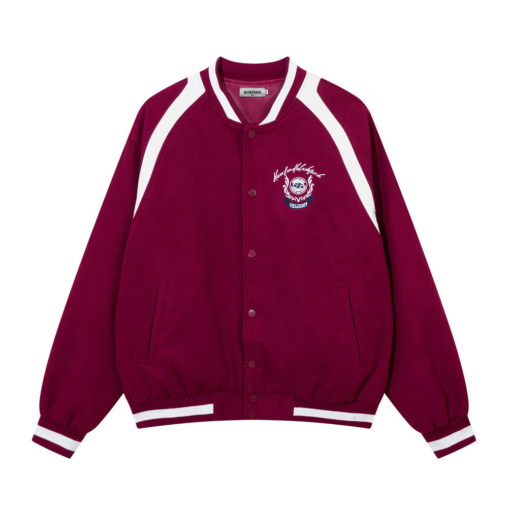 Giacca baseball da uomo Valstrend, stile fashion personality con dettagli alla moda, vista frontale su sfondo neutro.