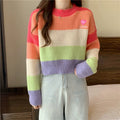 Maglione a collo largo Valstrend, maglia oversize a righe rainbow colorate per donna, tessuto morbido e colorato.