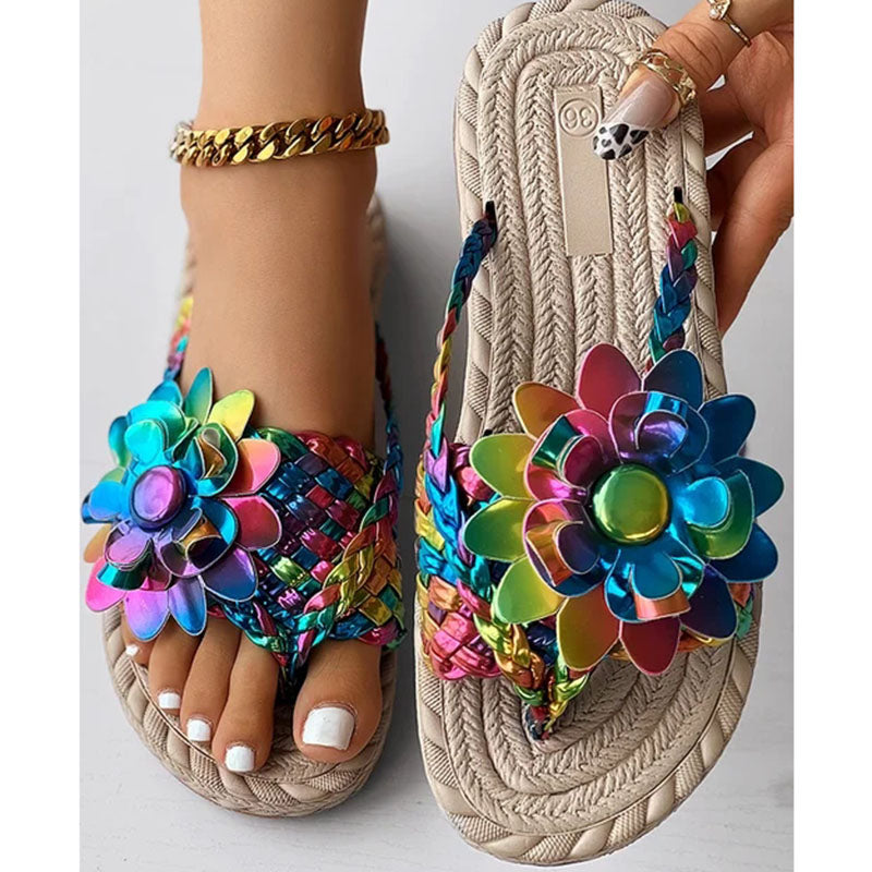 Scarpe da donna casual Valstrend, infradito elasticizzati con motivo intrecciato e stampa per vacanze e spiaggia.