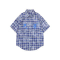 Camicia coat stile streetwear valstrend con maniche rimovibili, stampa tie-dye blu e motivo a quadri americani