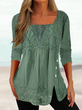 Half-sleeved And Waisted Casual Lace Stitching T-shirt Top