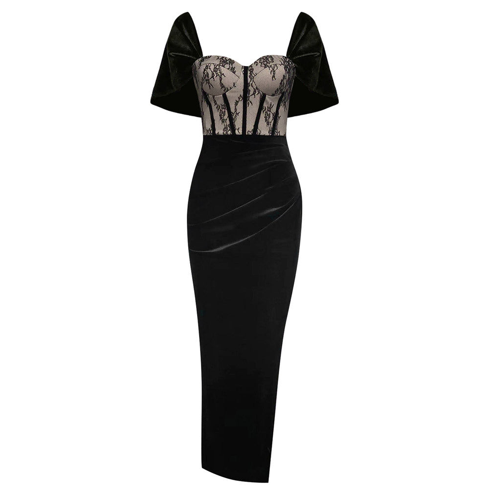 Abito femminile Valstrend elegante e sexy con scollo a V, gonna a spacco e dettagli nobili, perfetto per occasioni speciali.
