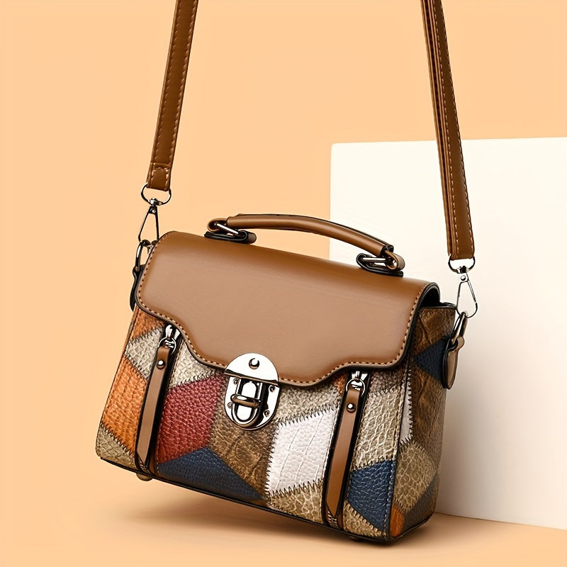 Borsa a tracolla chic in stile vintage con motivo trapuntato e dettagli in diamanti, con tracolla regolabile e grande capacità.