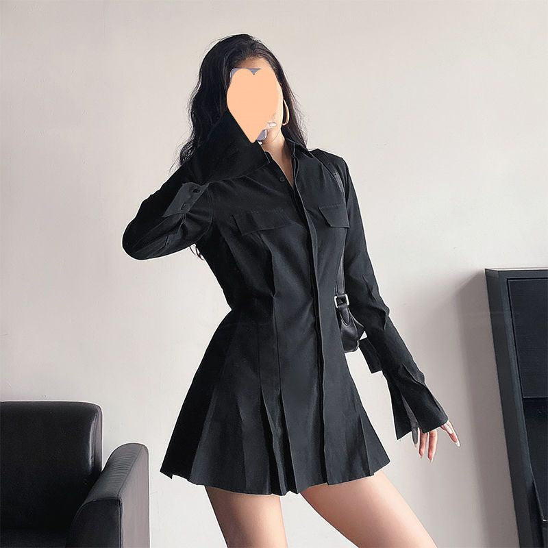 Vestito chemisier donna Valstrend in tessuto estivo a maniche lunghe, stile primavera, con design sensato e taglio a metà lunghezza