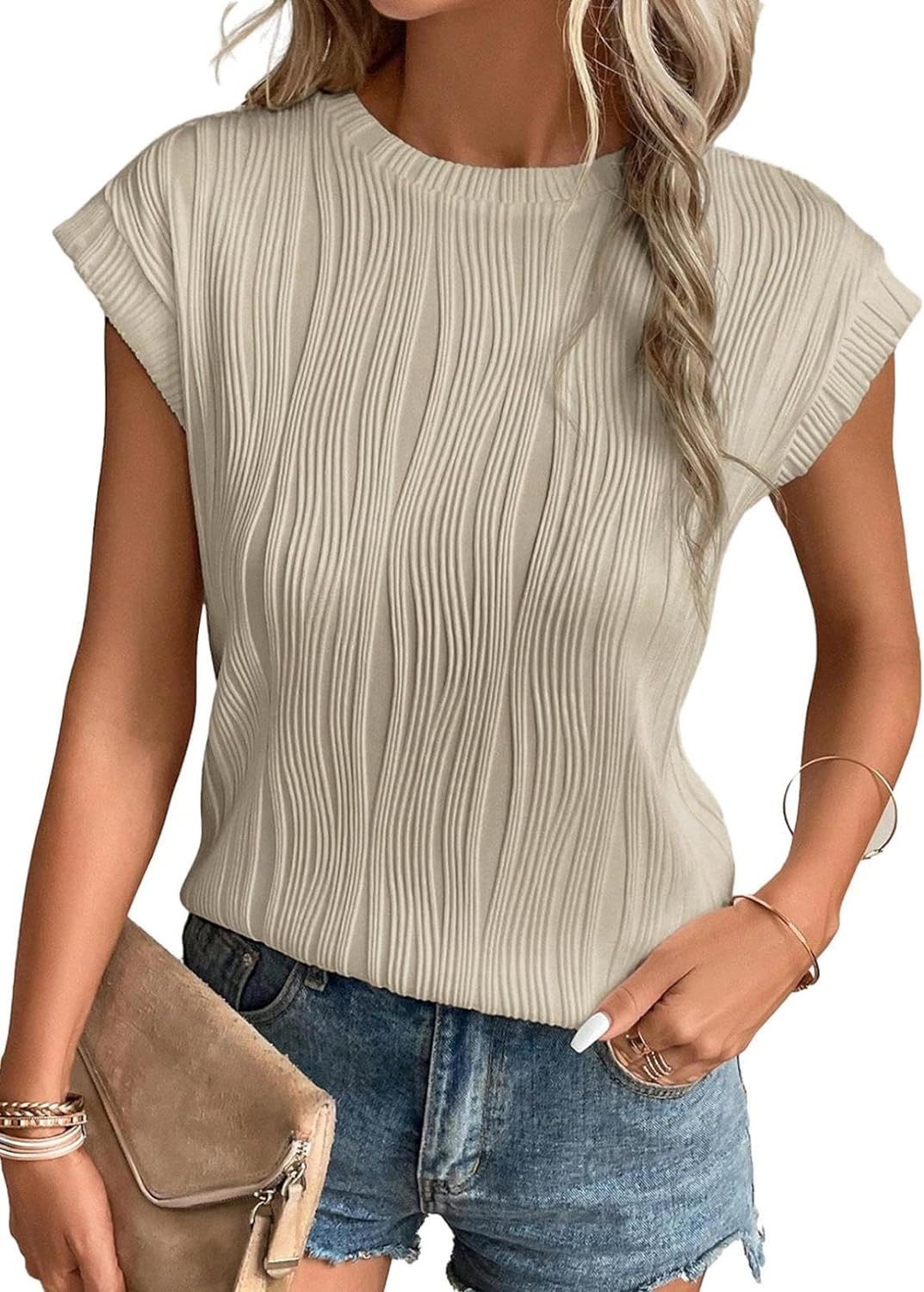 T-shirt donna Valstrend, maglietta estiva a manica corta, collo rotondo, colore solido, stile alla moda.
