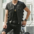 Gilet da uomo in pelle Valstrend, giacca in stile moderno, singolo petto, elegante e alla moda, visibile in primo piano.