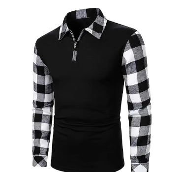 Giacca zip da uomo in maglione scozzese Valstrend, con motivo a quadri, maniche lunghe e colletto alto.