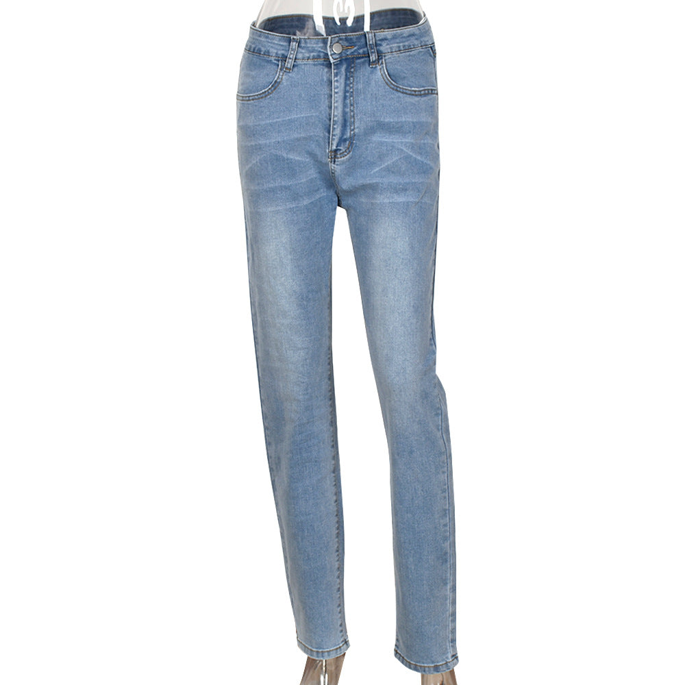 Jeans skinny a vita alta Valstrend con chiusura lampo, bottoni e dettagli di lavaggio in denim.