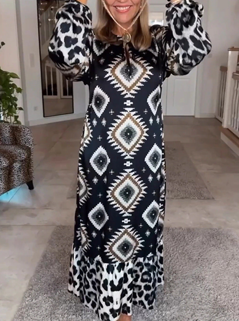 European And American Fashion Casual Printing Long Sleeve Dress