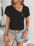 Small Diagonal Collar Solid Color Washed Cotton Top
