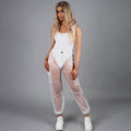 Pantaloni larghi trasparenti in mesh da donna, stile see-through, marchio Valstrend shop, visibili dettagli di tessuto e vestibilità.