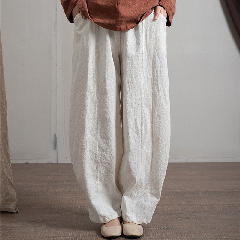 Pantaloni da donna Valstrend, harem casual in cotone e lino con vita elastica e gamba larga, stile comodo e versatile.
