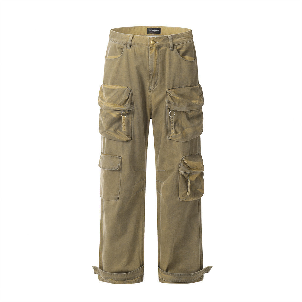Multi-pocket Design Loose Wide-leg Straight Trousers